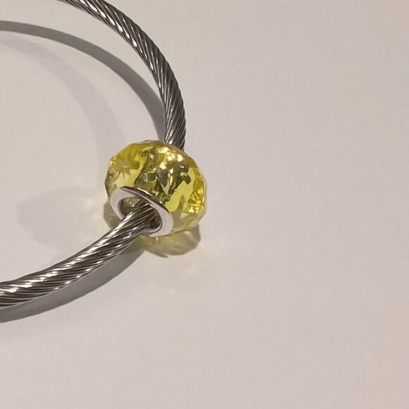 Silver Yellow Faceted Charm for Pandora Style Bracelet - Picture 4 of 4